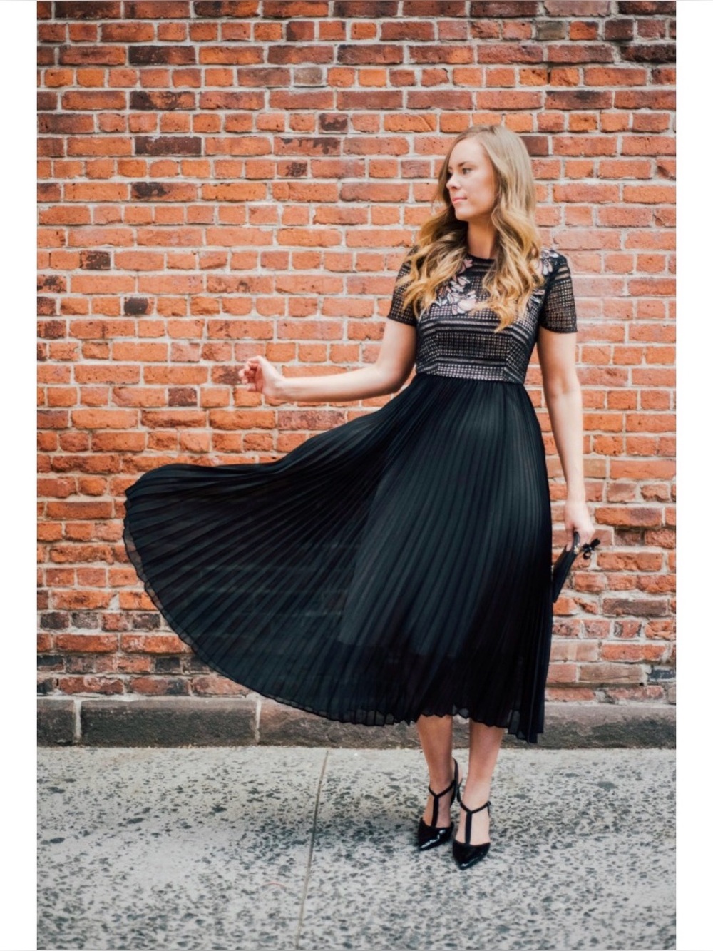 L.K. Bennett London black pleated Efina embroidered midi dress women’s 36 4